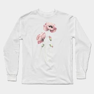 Blush pink watercolor poppies Long Sleeve T-Shirt